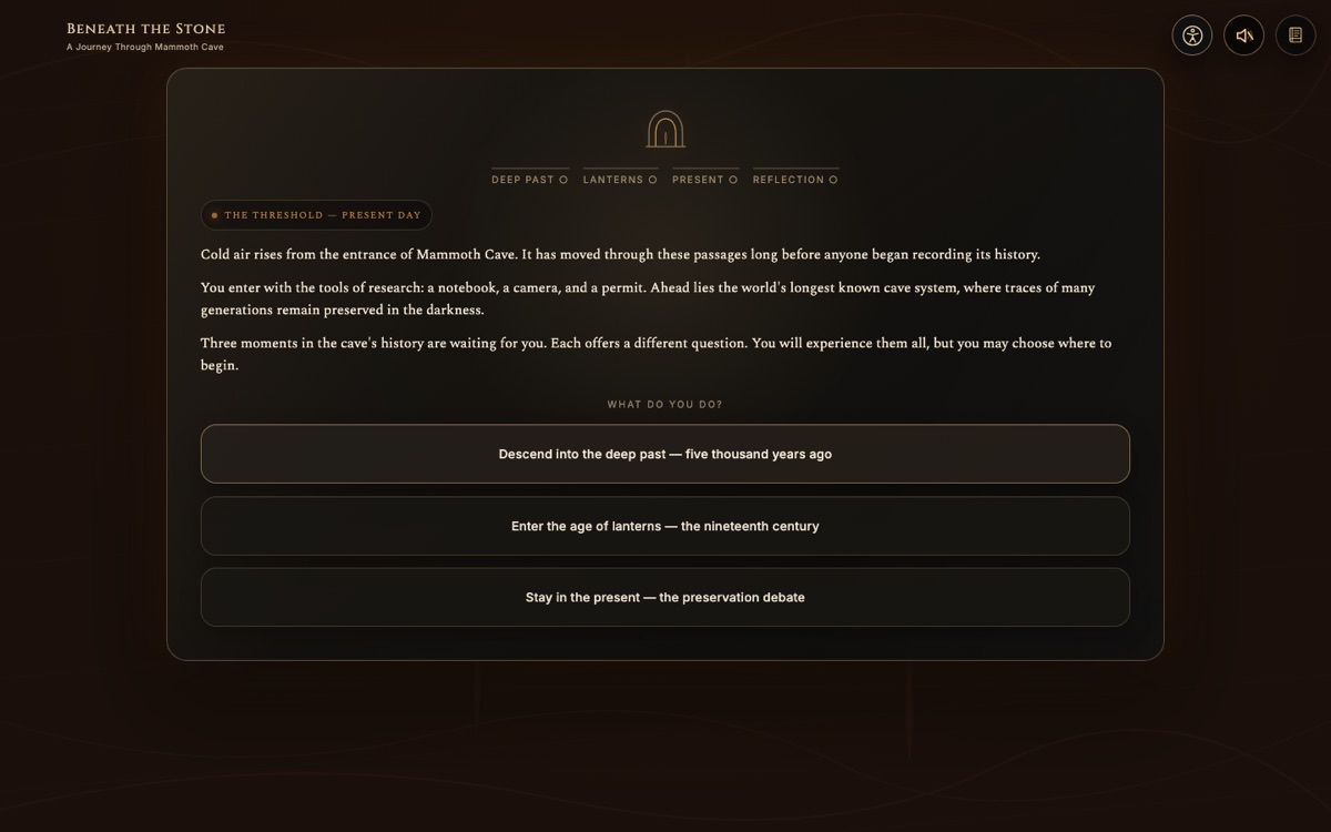 The title screen of Beneath the Stone.