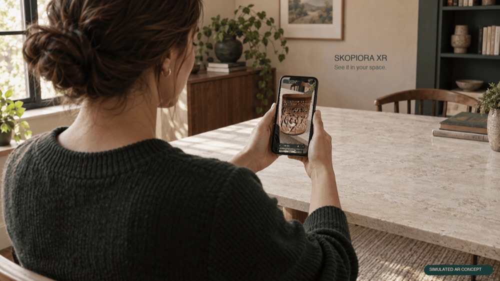 Concept image: seeing the object in your own space. This is a simulated AR concept, not a photograph of a session.